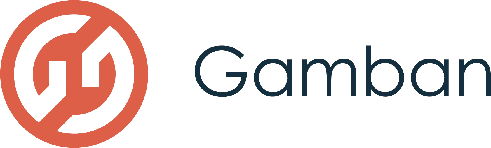 Gamban logo featuring an orange circle with a white, stylized G and block symbol on the left, and the word Gamban in dark text on the right.
